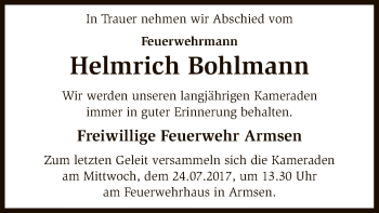 Traueranzeige von Heimrich Bohlmann von SYK