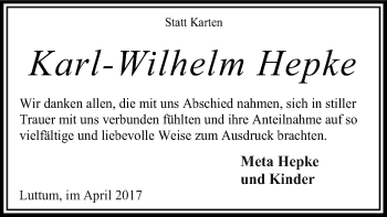 Traueranzeige von Karl-Wilhelm Hepke von SYK