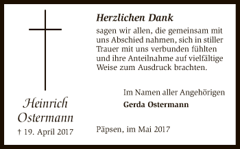 Traueranzeige von Heinrich Ostermann von SYK