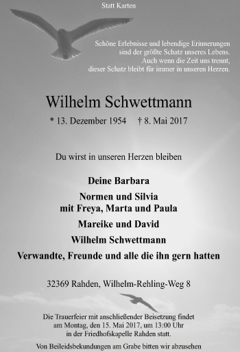 Traueranzeige von Wilhelm Schwettmann von SYK