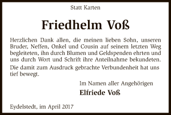 Traueranzeige von Friedhelm Voß von SYK