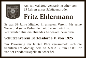 Traueranzeige von Fritz Ehlermann von SYK