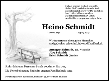 Traueranzeige von Heino Schmidt von SYK