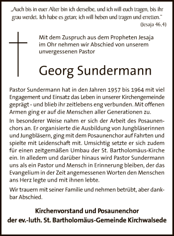 Traueranzeige von Georg Sundermann von SYK