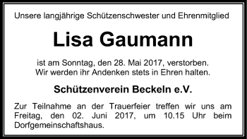 Traueranzeige von Lisa Gaumann von SYK