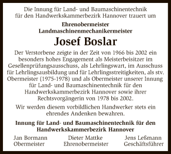 Traueranzeige von Josef Boslar von SYK