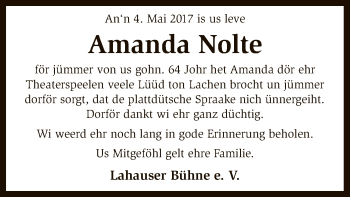 Traueranzeige von Amanda Nolte von SYK