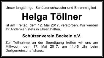 Traueranzeige von Helga Töllner von SYK