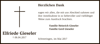 Traueranzeige von Elfriede Gieseler von SYK