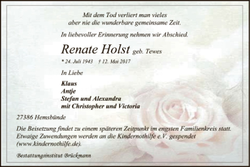 Traueranzeige von Renate Holst von SYK