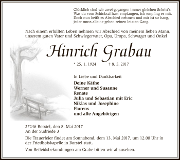 Traueranzeige von Hinrich Grabau von SYK