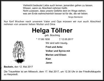 Traueranzeige von Helga Töllner von SYK