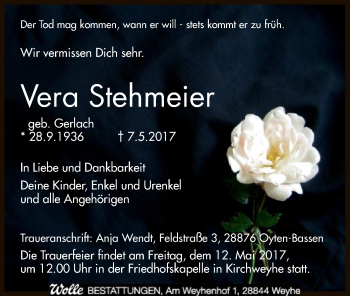 Traueranzeige von Vera Stehmeier von SYK