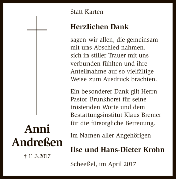 Traueranzeige von Anni Andreßen von SYK