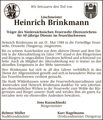 Traueranzeige von Heinrich Brinkmann von SYK