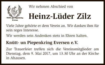 Traueranzeige von Heinz-Lüder Zilz von SYK