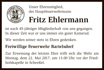 Traueranzeige von Fritz Ehlermann von SYK