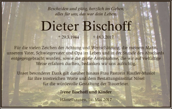 Traueranzeige von Dieter Bischoff von SYK