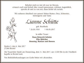 Traueranzeige von Lianne Schütte von SYK