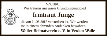 Traueranzeige von Irmtraut Junge von SYK