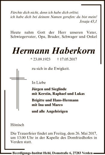 Traueranzeige von Hermann Haberkorn von SYK