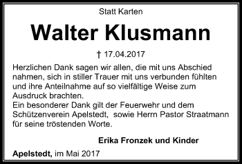 Traueranzeige von Walter Klusmann von SYK