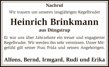 Traueranzeige von Heinrich Brinkmann von SYK