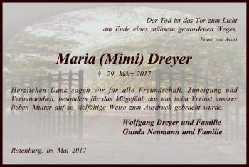 Traueranzeige von Maria Dreyer von SYK