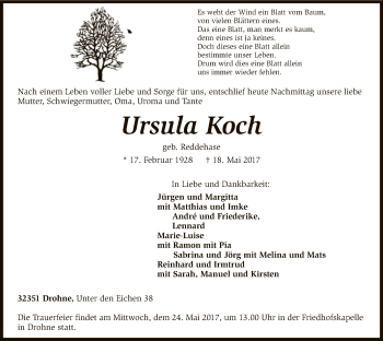 Traueranzeige von Ursula Koch von SYK