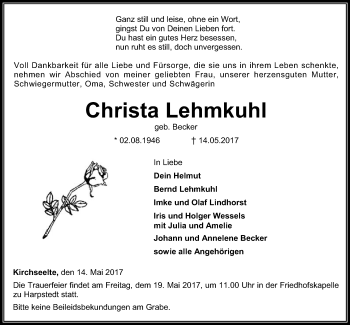 Traueranzeige von Christa Lehmkuhl von SYK