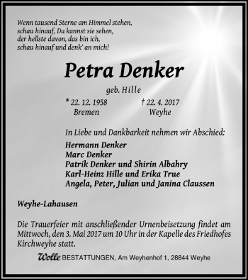 Traueranzeige von Petra Denker von SYK