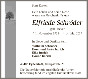 Traueranzeige von Elfriede Schröder von SYK