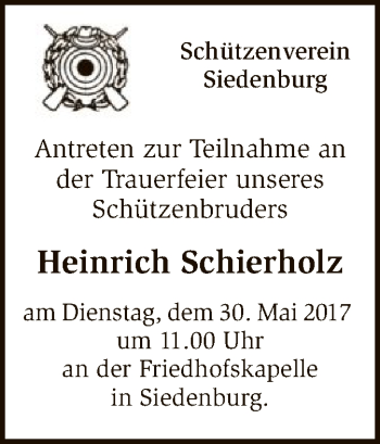 Traueranzeige von Heinrich Schierholz von SYK