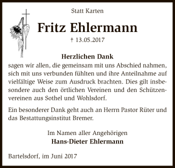 Traueranzeige von Fritz Ehlermann von SYK