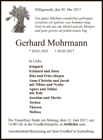 Traueranzeige von Gerhard Mohrmann von SYK