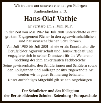 Traueranzeige von Hans-Olaf Vathje von SYK