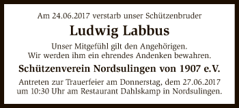 Traueranzeige von Ludwig Labbus von SYK