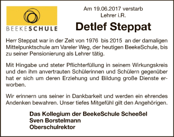 Traueranzeige von Detlef Steppat von SYK