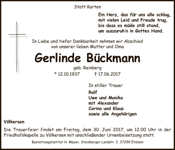 Traueranzeige von Gerlinde Bückmann von SYK