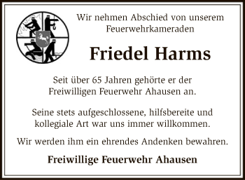 Traueranzeige von Friedel Harms von SYK