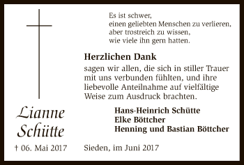 Traueranzeige von Lianne Schütte von SYK