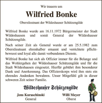 Traueranzeige von Wilfried Bonke von SYK