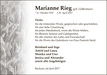 Traueranzeige von Marianne Rieg von SYK