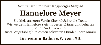 Traueranzeige von Hannelore Meyer von SYK