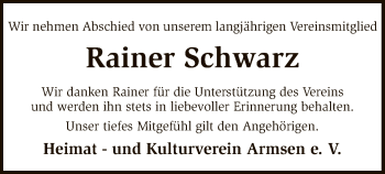 Traueranzeige von Rainer Schwarz von SYK