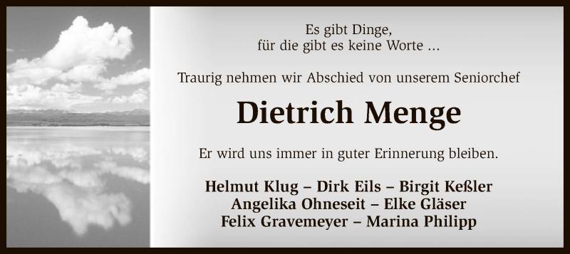  Traueranzeige für Dietrich Menge vom 20.06.2017 aus SYK