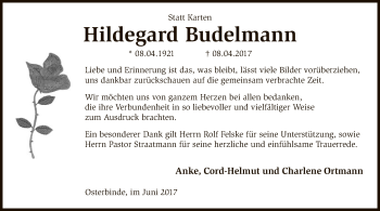 Traueranzeige von Hildegard Budelmann von SYK