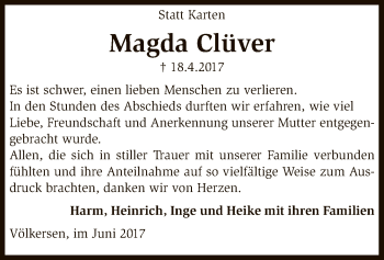 Traueranzeige von Magda Clüver von SYK