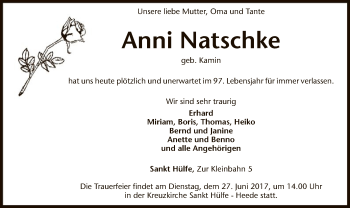 Traueranzeige von Anni Natschke von SYK