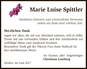 Traueranzeige von Marie Luise Spittler von SYK